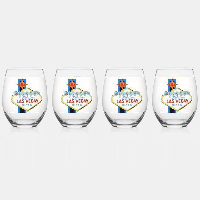 Las Vegas Drinkware Set Stemless Wine Glass (Front)