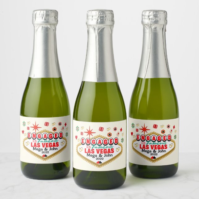 Las Vegas Engaged Celebration Couple Sparkling Wine Label (Bottles)