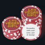 Las Vegas Girl  Poker Chips<br><div class="desc">* Crap table background with neon Lights 'Las Vegas Girl' - a real Gamblers Delight ! * Nice as a parting gift, wedding reception gifts or Las Vegas personalized Wedding gift for your wedding crew. * Poker chips have nine colour options. * Change the background colour (black) to a colour...</div>