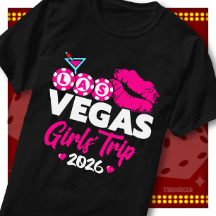 Las Vegas Girls Trip 2026 Pink Lips Casino Party T-Shirt