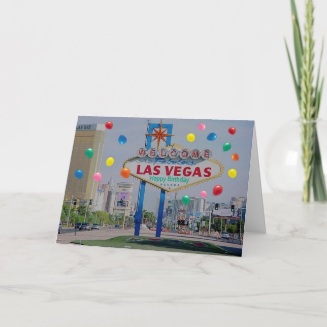 Las Vegas Happy Birthday Card with Balloons (Front)