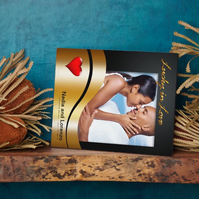 Las Vegas Lucky in Love Wedding Photo Plaque (Side)
