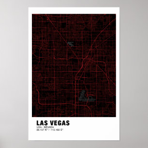 Las Vegas Map Poster - Nevada Black & Red Map 