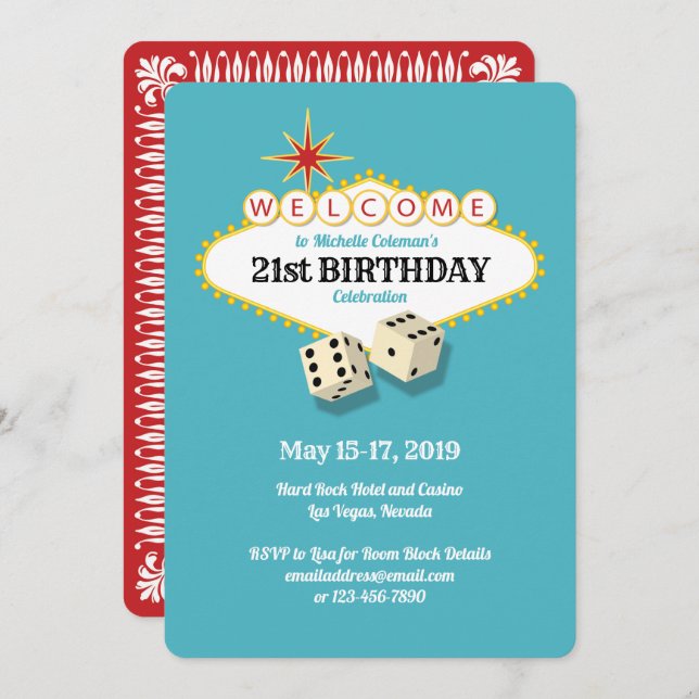 Las Vegas Marquee Birthday Party Invitation (Front/Back)