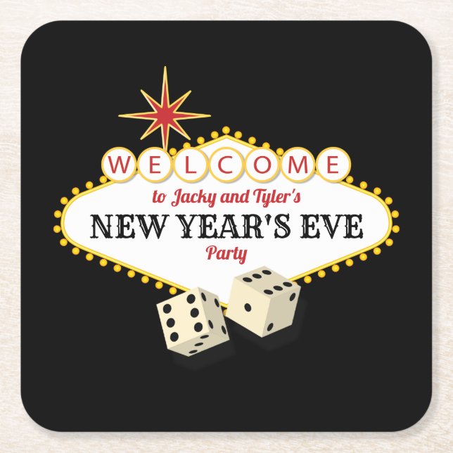 Las Vegas Marquee New Years Eve Party Square Paper Coaster (Front)
