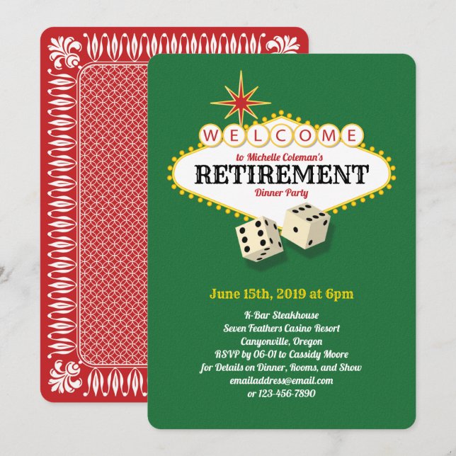 Las Vegas Marquee Retirement Party Green Invitation (Front/Back)