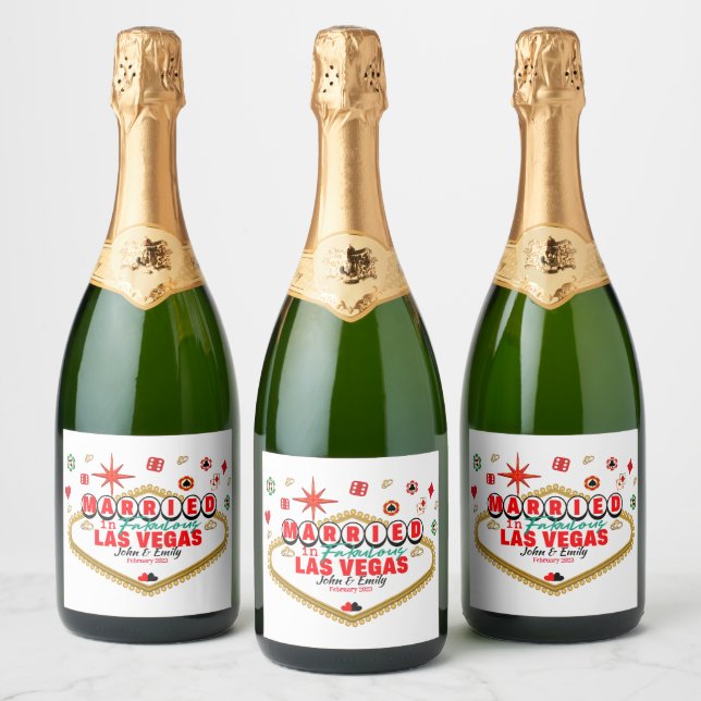 Las Vegas Married Couple Matching Vacation Nevada Sparkling Wine Label (Bottles)