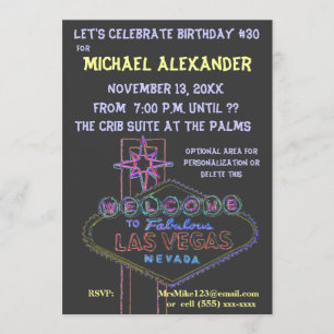 Las Vegas Neon Sign Birthday Bash Invitation