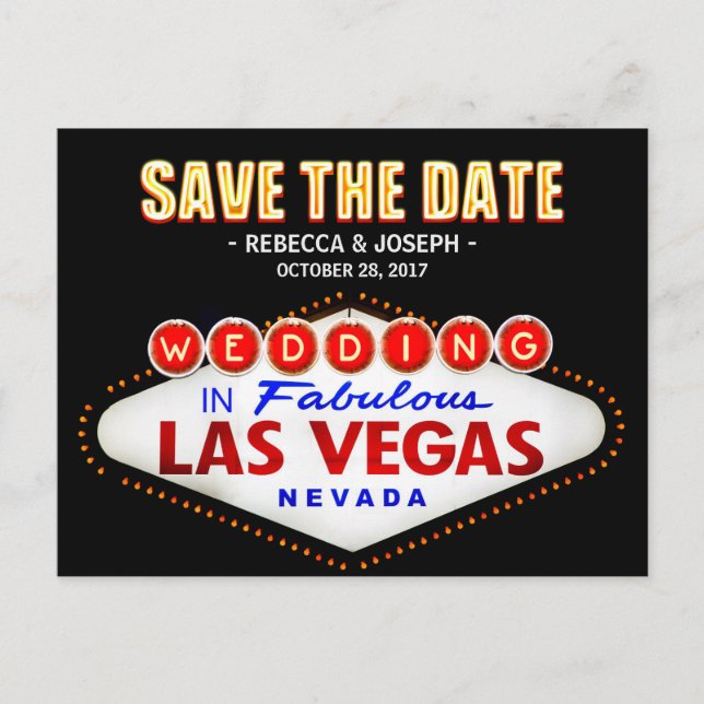 Las Vegas Neon Sign - Save the Date Wedding Announcement Postcard (Front)