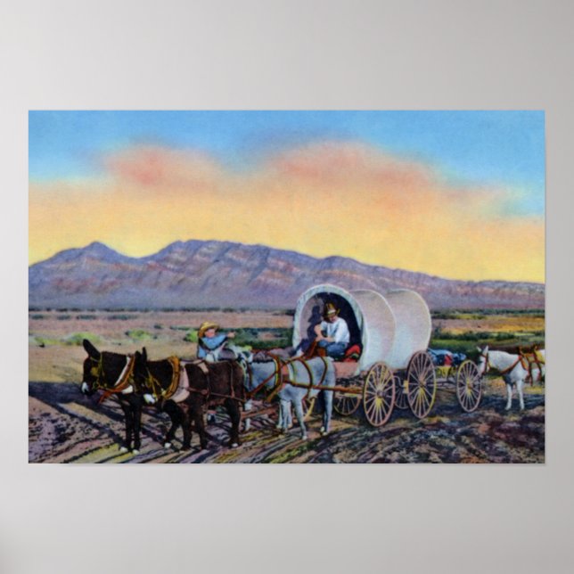 Las Vegas Nevada Desert Prospector Covered Wagon Poster (Front)