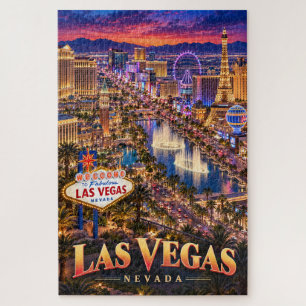 Las Vegas Nevada Neon Skyline Travel Poster Jigsaw Puzzle