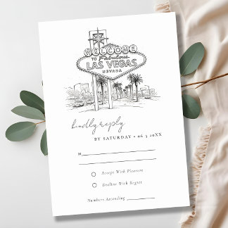 Las Vegas Nevada Sketch Landscape Wedding RSVP Card