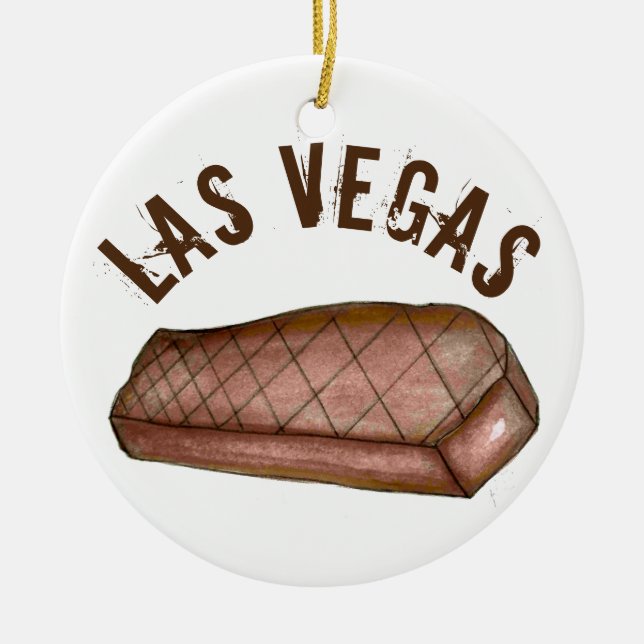 Las Vegas Nevada Strip Steak Well Done Ceramic Ornament (Front)