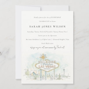 Las Vegas Nevada Watercolor Landscape Birthday Invitation