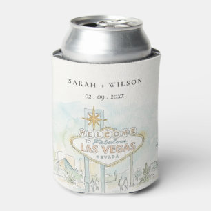 Las Vegas Nevada Watercolor Landscape Wedding Can Cooler