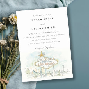 Las Vegas Nevada Watercolor Landscape Wedding Invitation