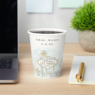 Las Vegas Nevada Watercolor Landscape Wedding Paper Cups