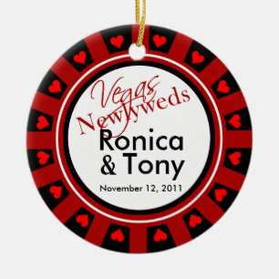 Las Vegas Newlyweds Casino Chip Photo Ceramic Ornament