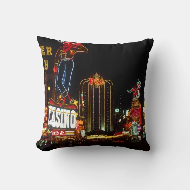 Las Vegas Night Time Neon Lights Casinos Sign Throw Pillow (Front)
