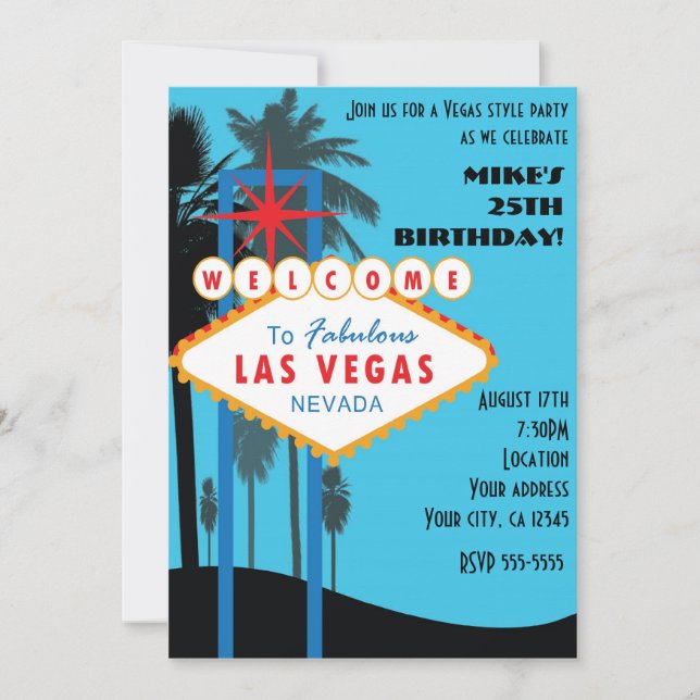 Las Vegas Palms Blue Tall Casino Party Invitation (Devant)