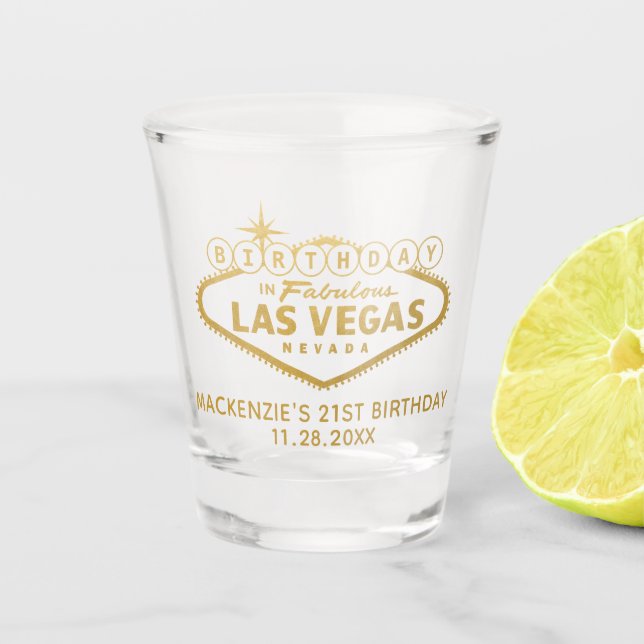 Las Vegas Personalized Birthday Party Favour Shot Glass (Front)