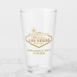 Las Vegas Personalized Wedding Bridal Party Favour Glass<br><div class="desc">Personalized Beer Pint Glass for a Las Vegas Wedding Favour or Bridal Party Groomsmen gift with a custom "wedding in fabulous Las Vegas sign" in faux gold with and name and date personalization. They are affordable and fun keepsakes as well! The background colour and fonts can be changed to match...</div>