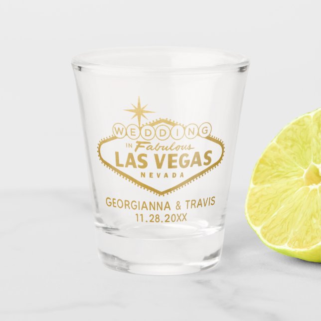 Las Vegas Personalized Wedding Bridal Party Favour Shot Glass (Front)