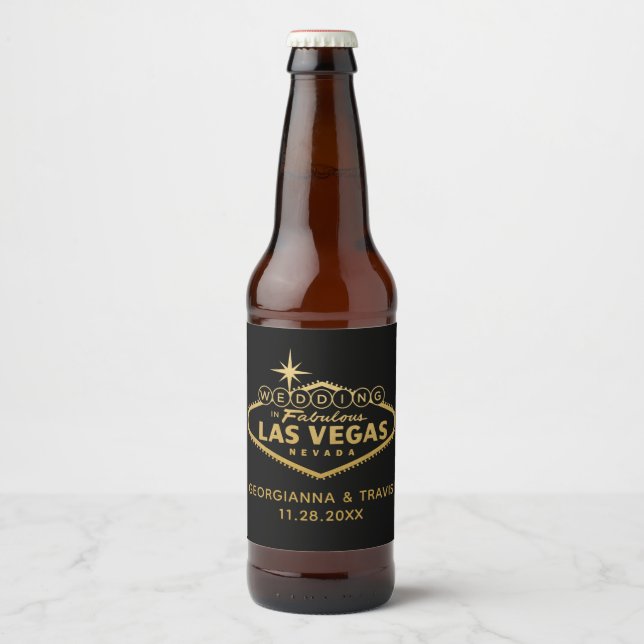 Las Vegas Personalized Wedding Favour Beer Bottle Label (Front)