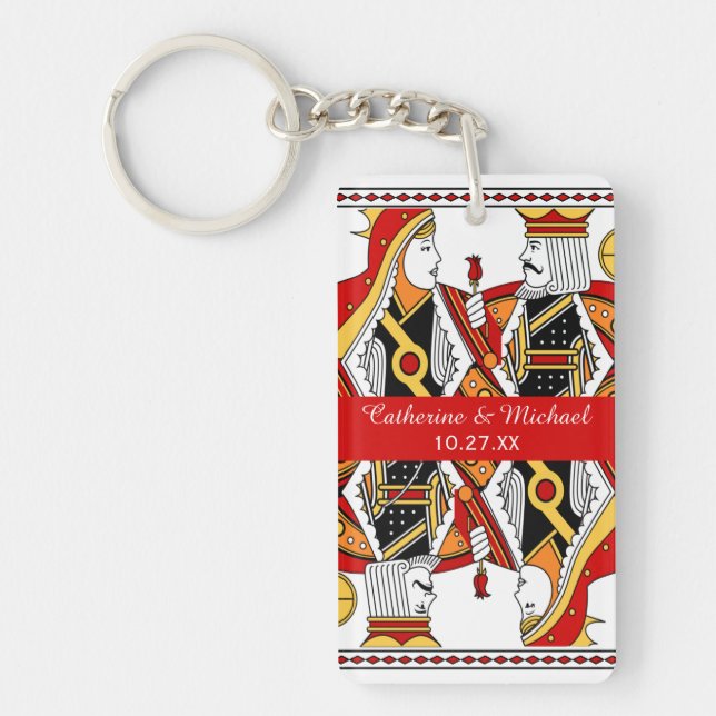 Las Vegas Playing Card King & Queen Wedding Favour Keychain (Front)