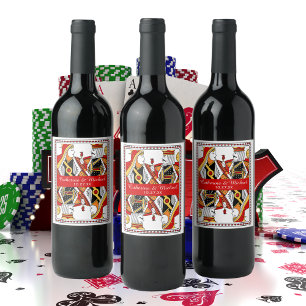 Las Vegas Playing Card King & Queen Wedding Favour Wine Label