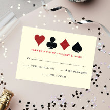 Las Vegas Poker Card Suit Black Cream Wedding RSVP