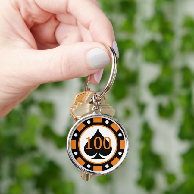 Las Vegas poker chip 100 token custom round orange Keychain (Hand)