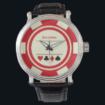 Las Vegas Poker Chip Casino Off White Red Watch<br><div class="desc">This off white and red poker chip style watch would make a fantastic gift for yourself,  or,  for the casino loving person in your life. Personalize the design with a name.</div>
