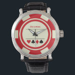 Las Vegas Poker Chip Casino Off White Red Watch<br><div class="desc">This off white and red poker chip style watch would make a fantastic gift for yourself,  or,  for the casino loving person in your life. Personalize the design with a name.</div>