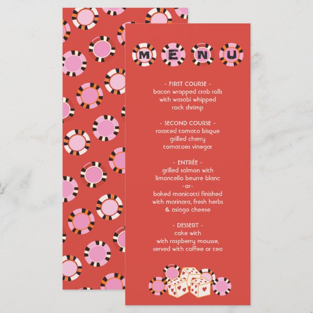 Las Vegas Poker Chip Dice Wedding Buffet Menu (Front/Back)