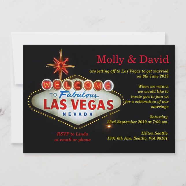 Las Vegas Post Wedding Photo Custom Invitation (Front)