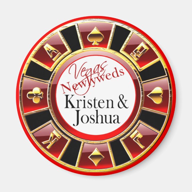 Las Vegas Red Black Gold Casino Chip Magnet Favour (Front)