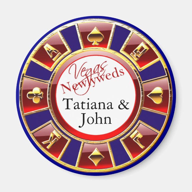 Las Vegas Red Blue Gold Casino Chip Magnet Favour (Front)