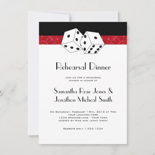 Las Vegas Rehearsal Dinner Dice Theme Ruby Red Invitation (Front)