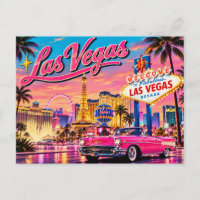 Las Vegas Retro Neon Sunset with Pink Classic Car
