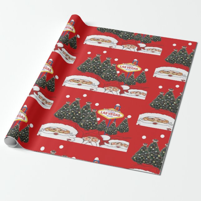 Las Vegas Santas Merry Christmas Wrapping Paper (Unrolled)