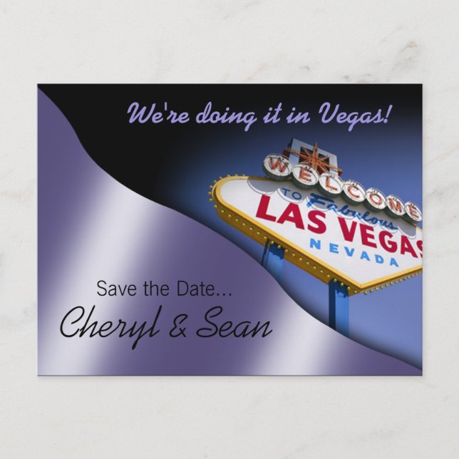 Las Vegas Save The Date (metallic lilac) Announcement Postcard (Front)