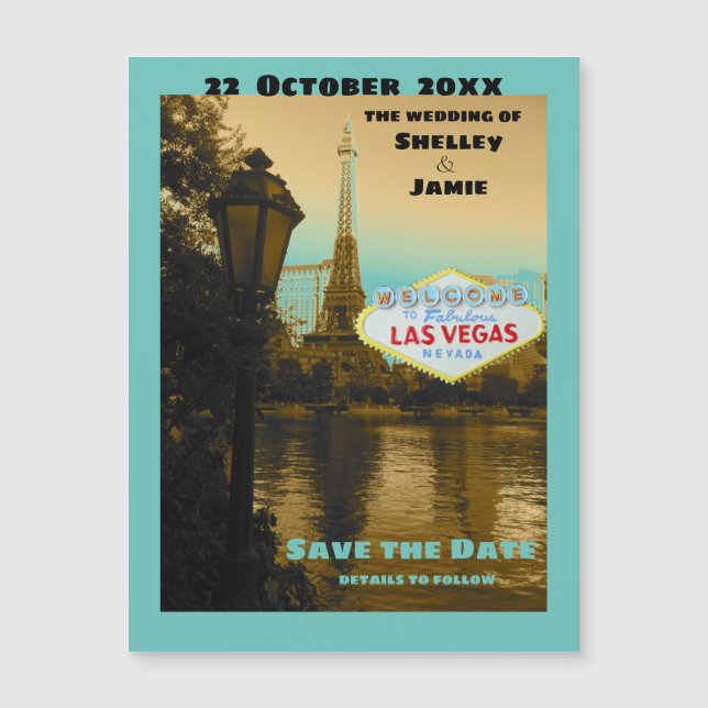 Las Vegas Save the Date turquoise Magnet (Front)