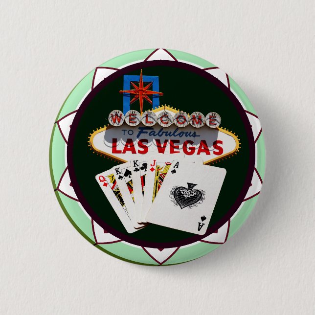 Las Vegas Sign & Cards Poker Chip 2 Inch Round Button (Front)
