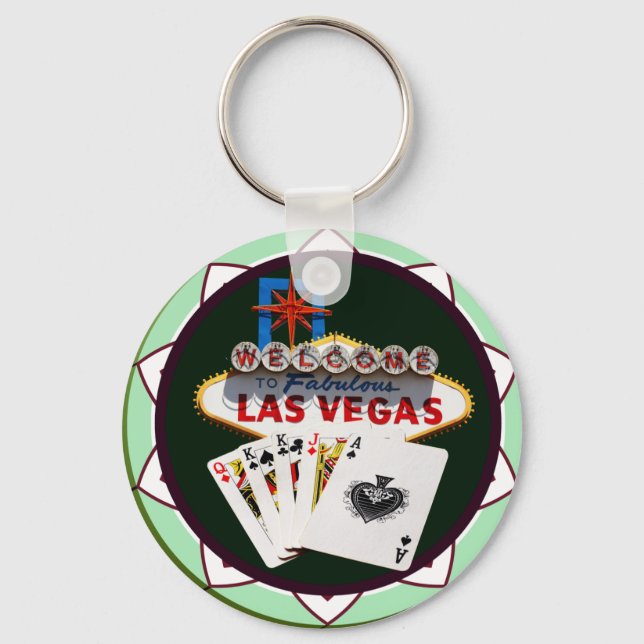 Las Vegas Sign & Cards Poker Chip Keychain (Front)