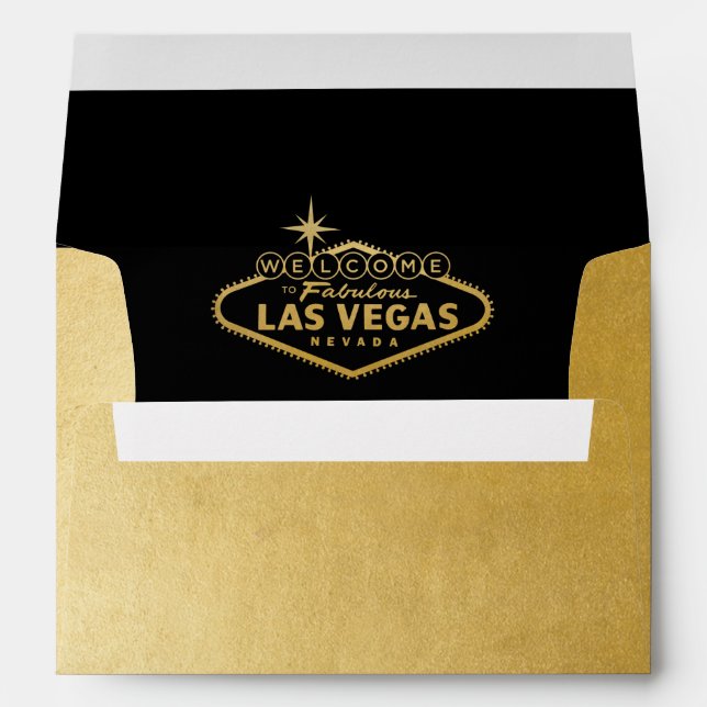 Las Vegas Sign Gold and Black Invitation Mailing Envelope (Back (Bottom))