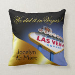 Las Vegas Sign Mr. & Mrs. Newlyweds | gold Throw Pillow<br><div class="desc">Stylish, glam keepsake throw pillow features the iconic Las Vegas welcome sign on the front & golden rolling dice with a heart cutout for inserting your fave photo on the back - perfect memento gift for the new Mr. & Mrs.! Use the CUSTOMIZE IT button to personalize with your own...</div>