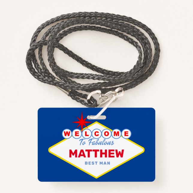 Las Vegas Sign VIP Pass Bachelor Party Invitation Badge (Front with Lanyard)