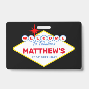 Las Vegas Sign VIP Pass Birthday Party Invitation Badge