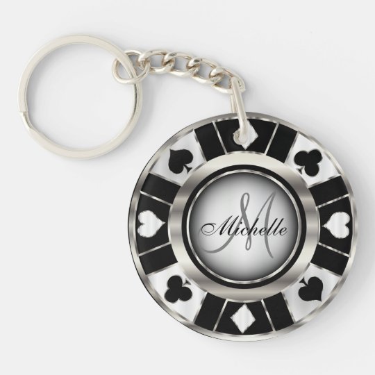 Las Vegas Silver & Black Poker Chip Monogram Keychain Zazzle.ca